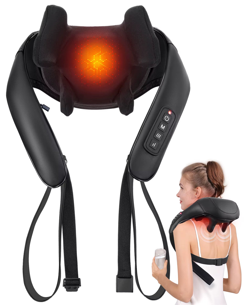 Shiatsu Back Neck Massager Cordless Shoulder Massager with Heat Electric Deep Tissue 3D Kneading Massage Pillow