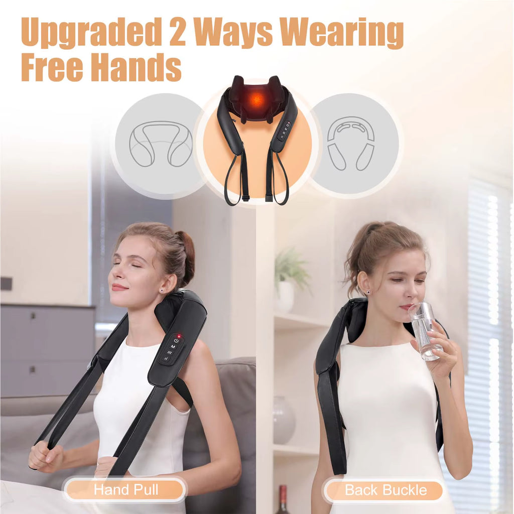 Shiatsu Back Neck Massager Cordless Shoulder Massager with Heat Electric Deep Tissue 3D Kneading Massage Pillow